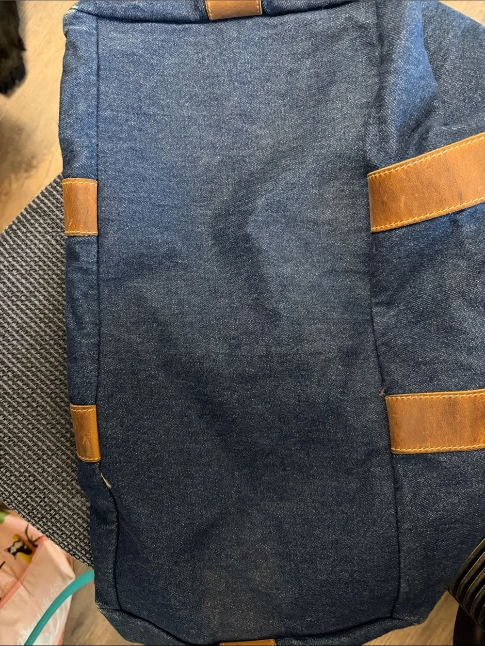 Armani Jeans Blue Denim Duffel with Brown Leather Trim